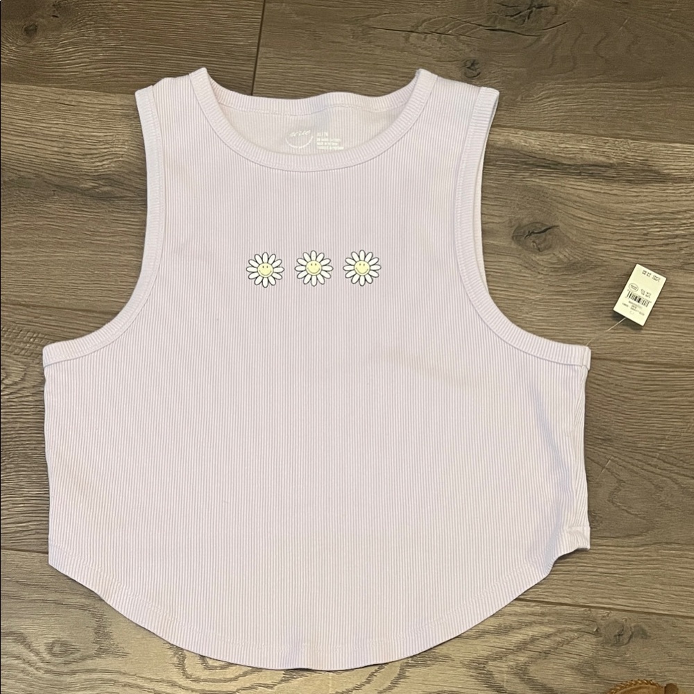 Aerie Lilac Tank Top with Daisy Embroidery